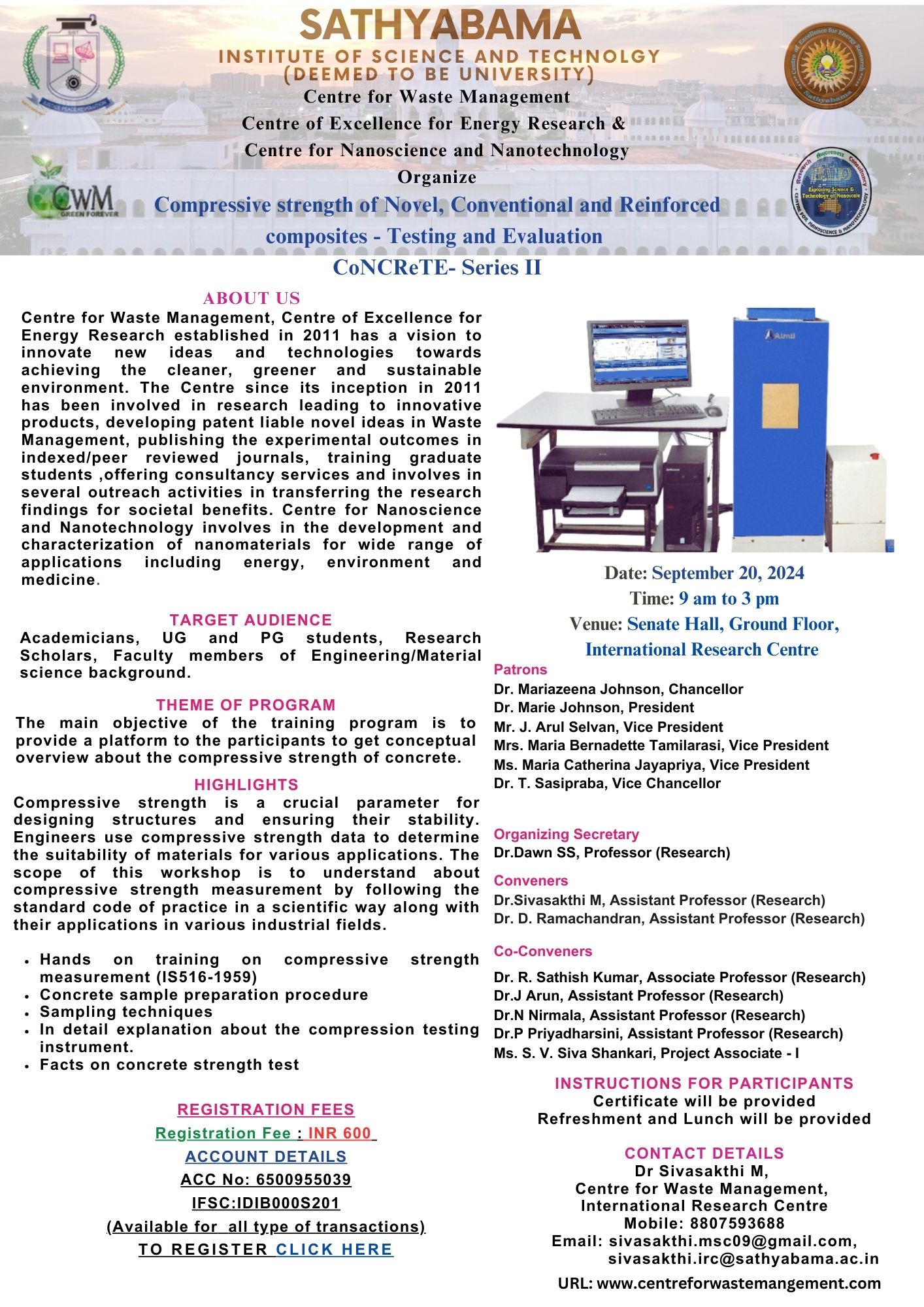 Compressive strength of Novel, Conventional and Reinforced composites - Testing and Evaluation CoNCReTE- Series II 2024
